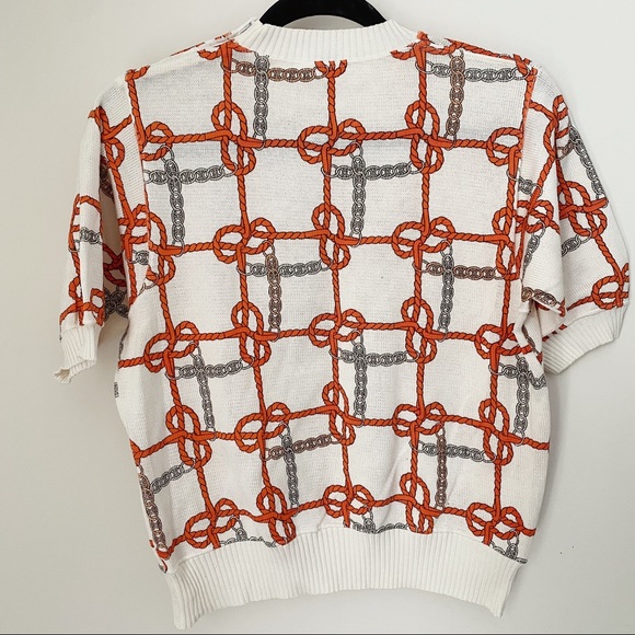 Celine Monogram Logo Cotton Crewneck Rope Chain Knit Tee Top 44 M L Ivory Knit - Picture 2 of 5